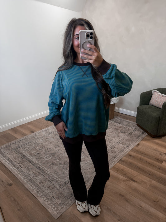 Atlas Striped Pullover - dark sage/teal