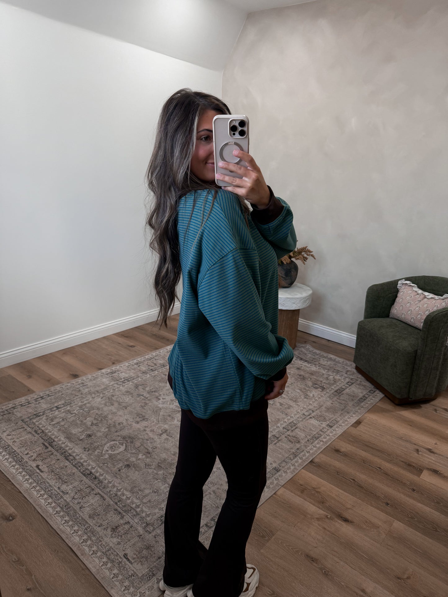 Atlas Striped Pullover - dark sage/teal