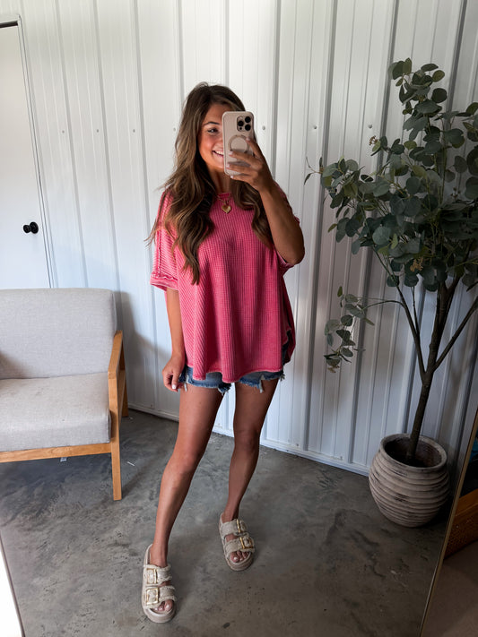 Bella Boho Waffle Top- boho red