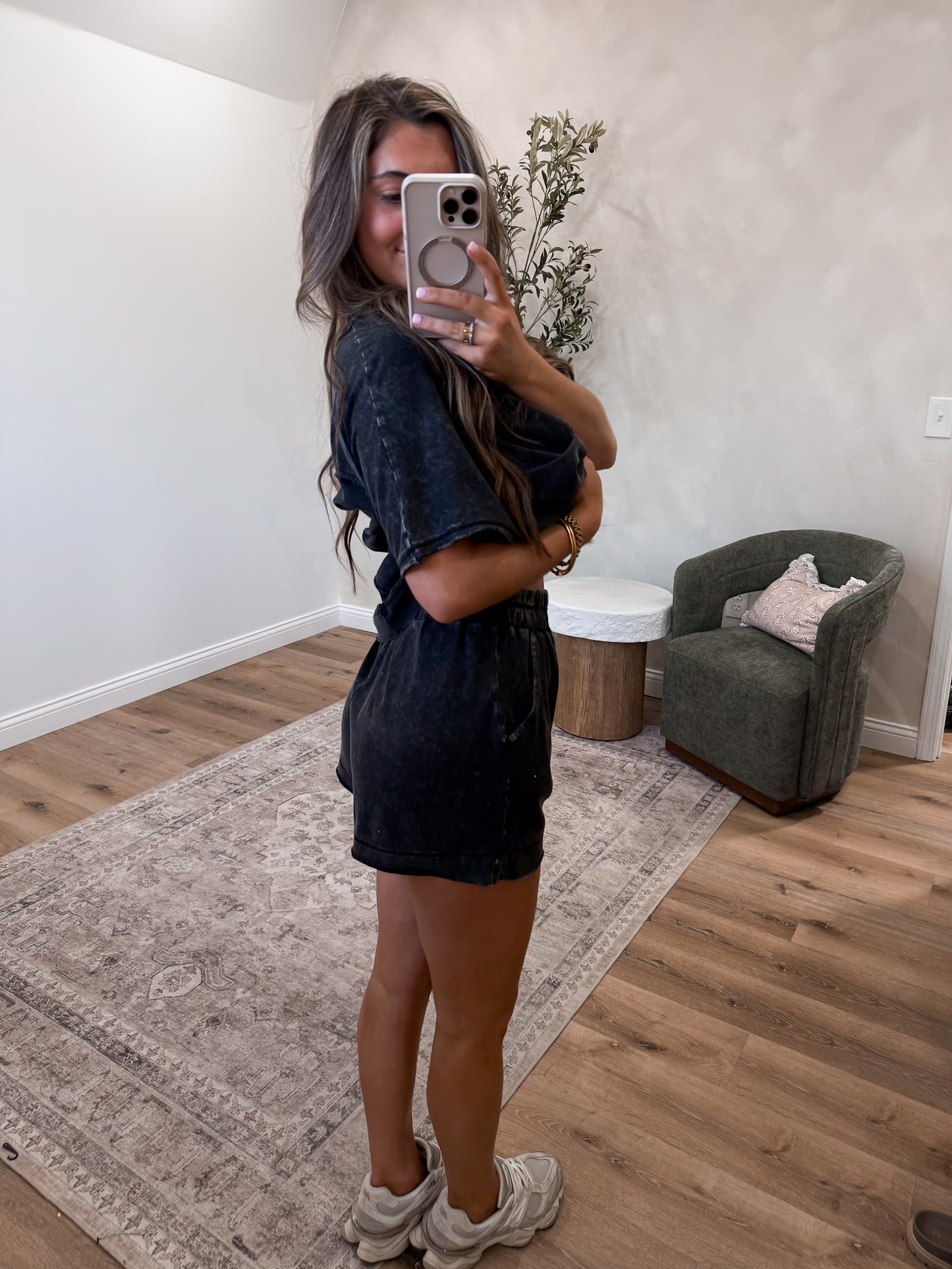 Kelli Washed Shorts Set - ash black *PREORDER FOR 7/6*