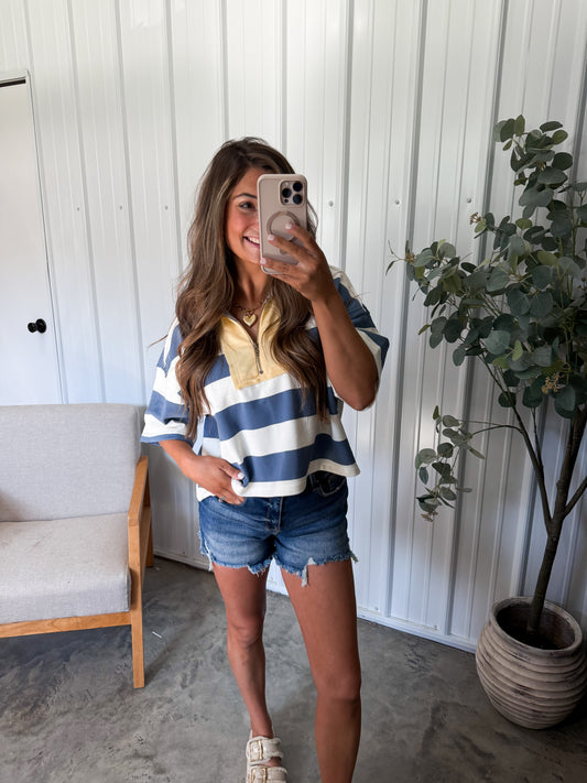 Dylan Striped  Polo- Butter yellow/dusty blue