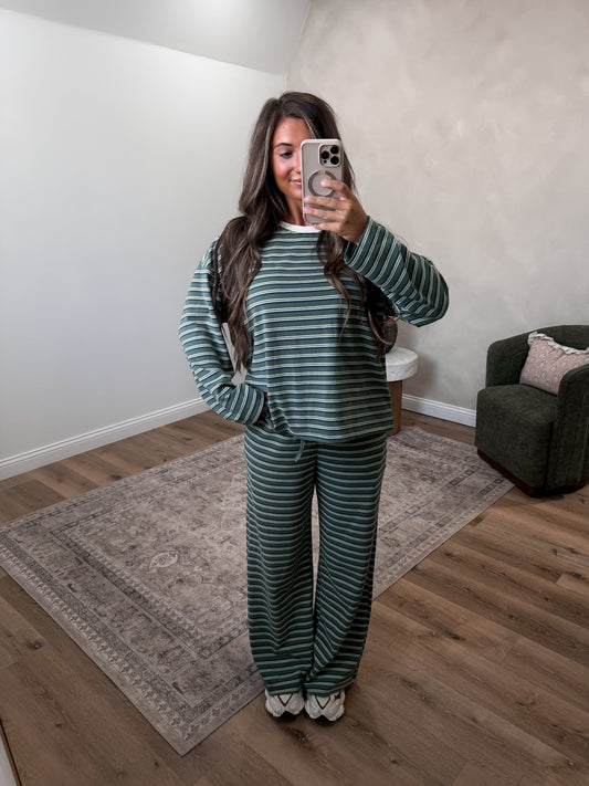 The Lydia Striped Lounge Set - slate/olive