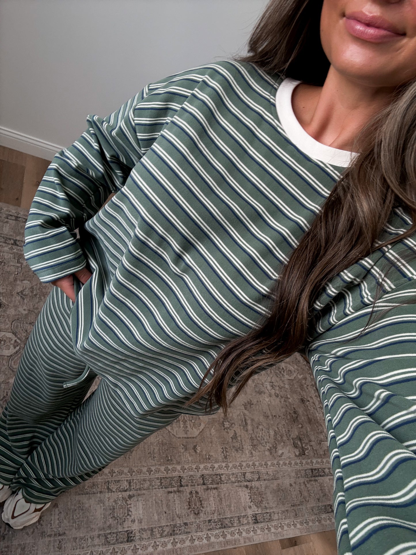 The Lydia Striped Lounge Set - slate/olive