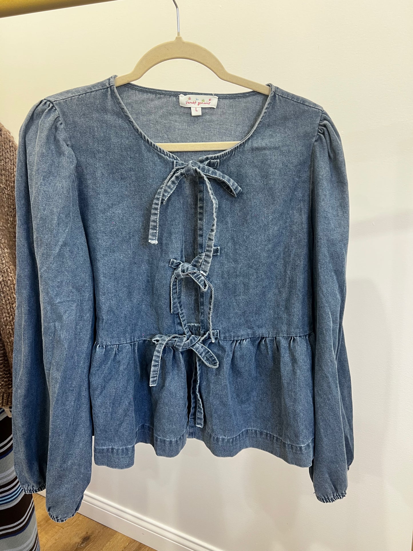 Denim Bow Tie Blouse