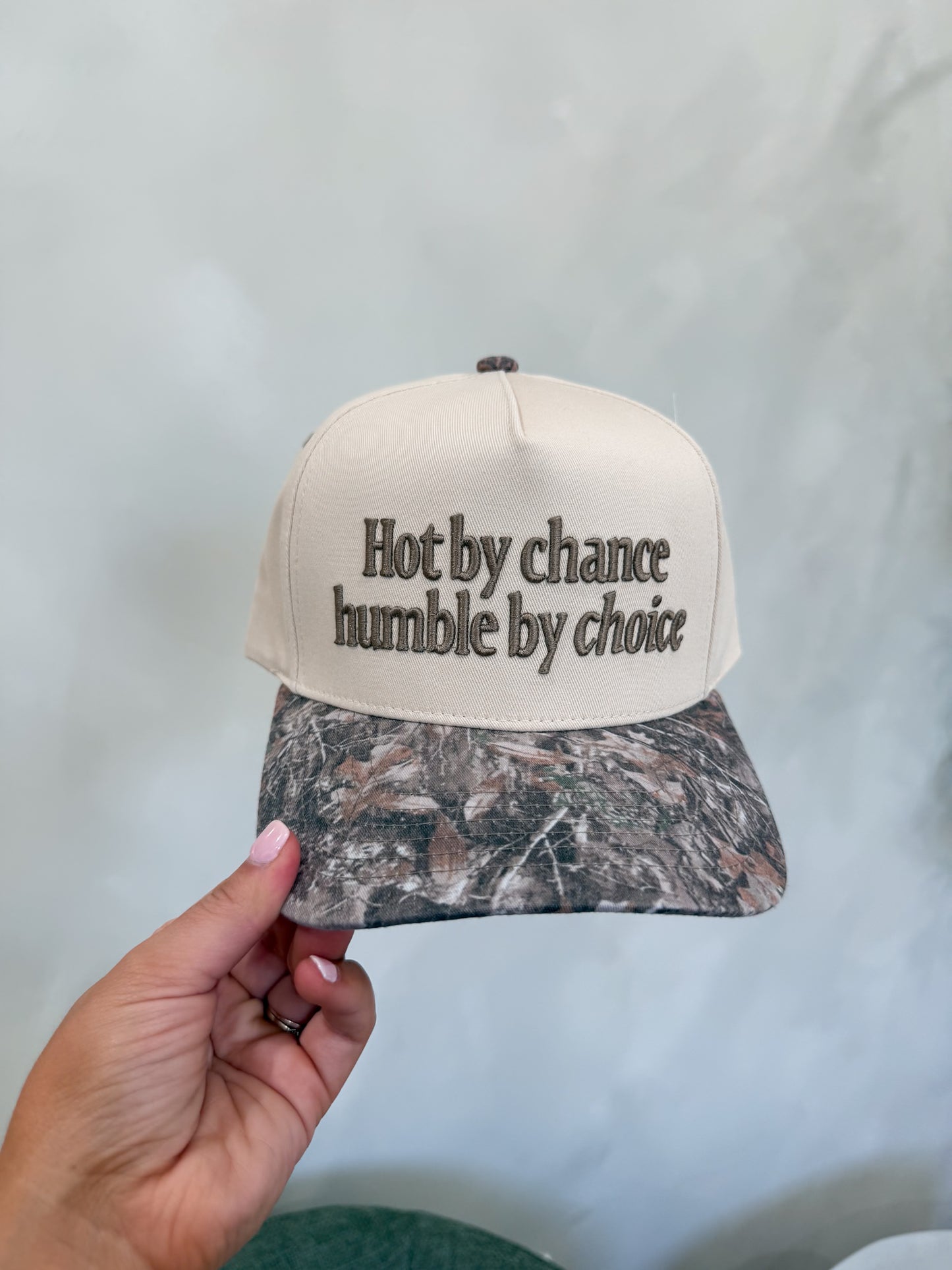 Hot By Chance Trucker Hat - beige/camo