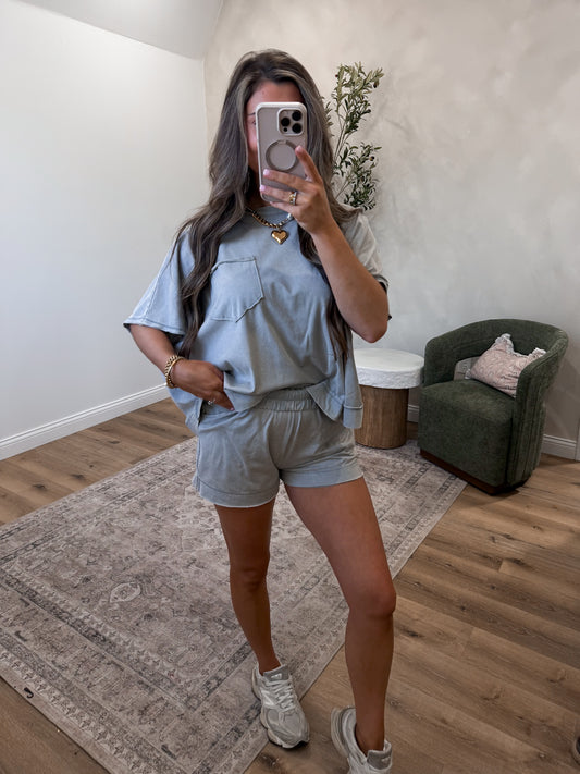 Kelli Washed Shorts Set - sleet