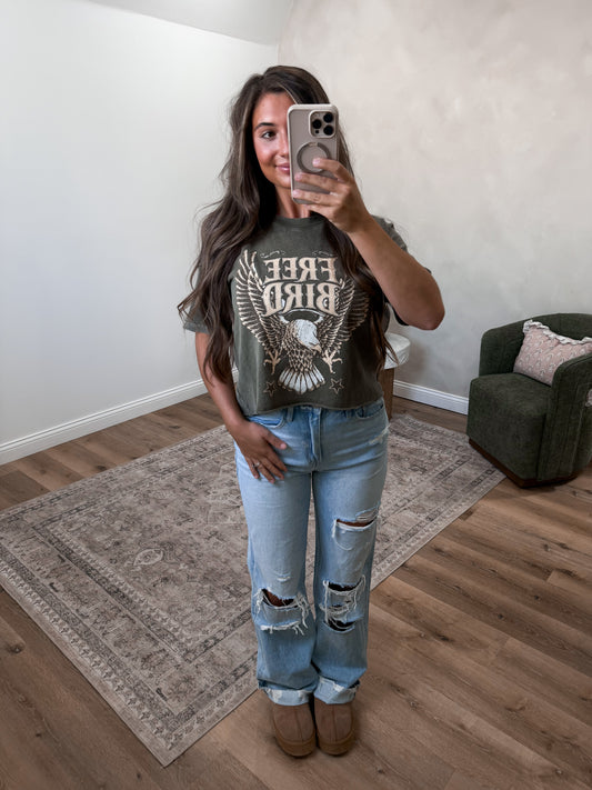 Vintage Free Bird Graphic - olive