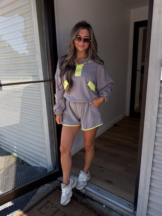Breezy Babe French Terry Set - taupe/lime