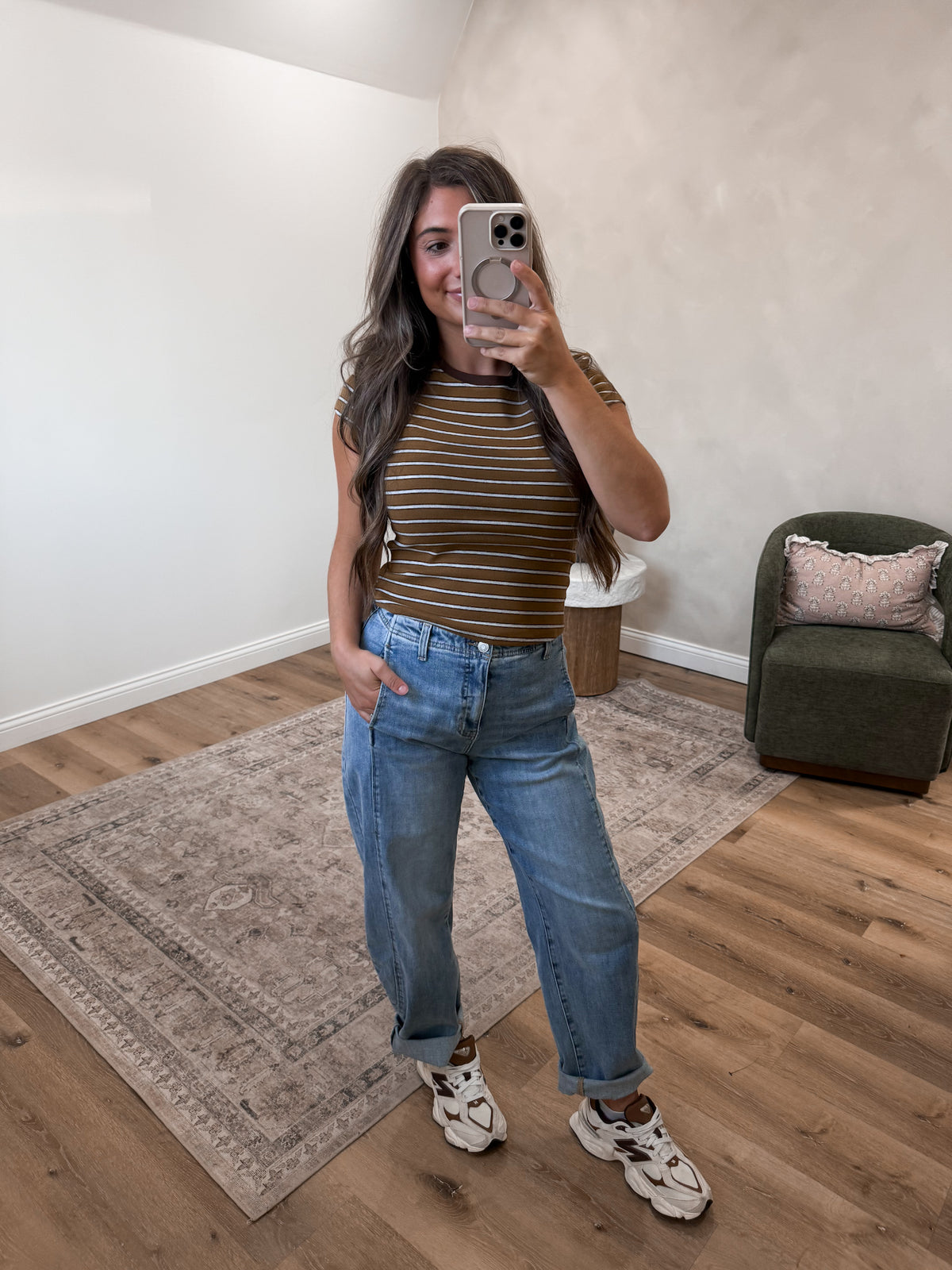 Darby Striped Tee - olive stripe
