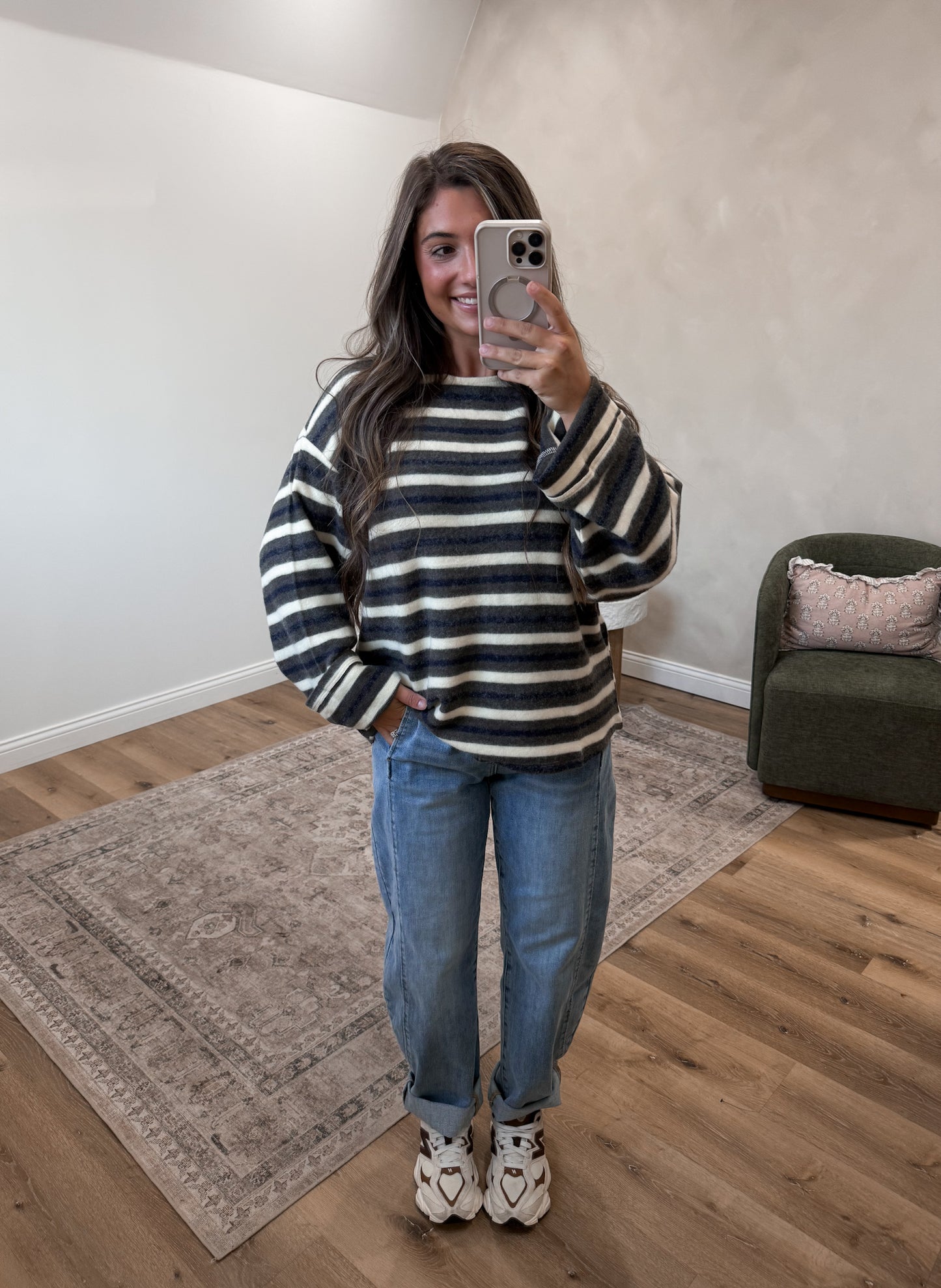 Layers & Lines Cozy Sweater - navy/olive