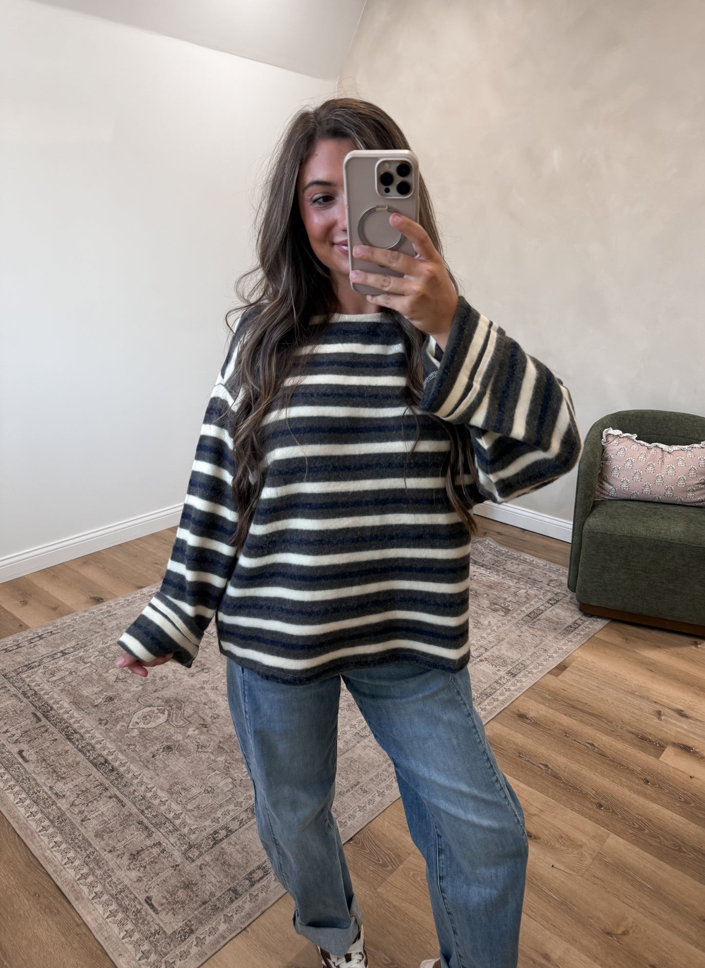 Layers & Lines Cozy Sweater - navy/olive