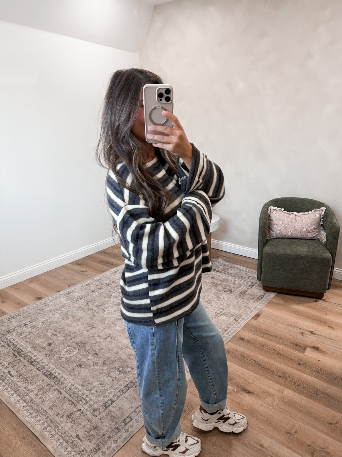 Layers & Lines Cozy Sweater - navy/olive