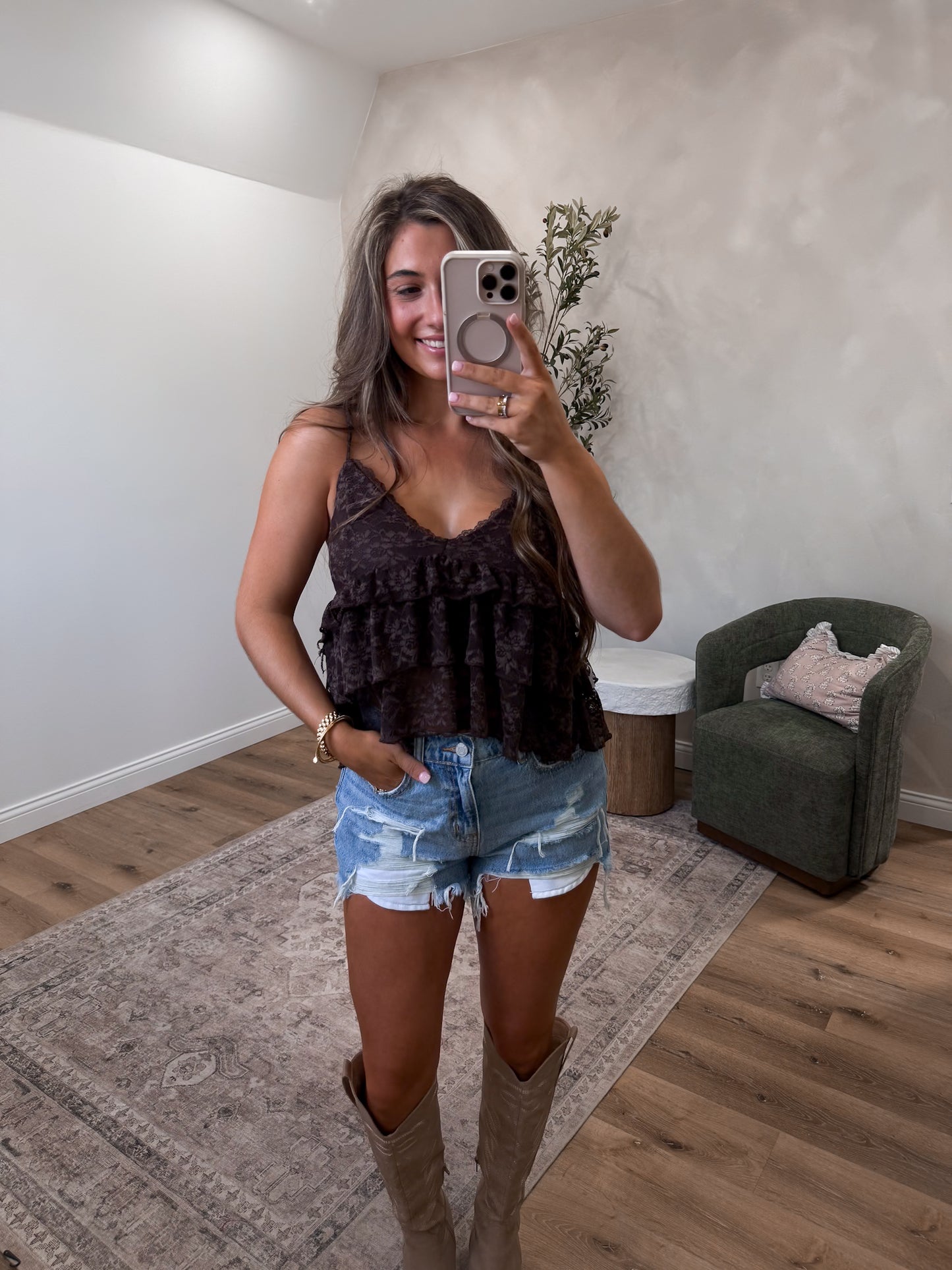 Tennessee Lace Babydoll Tank - hot fudge *OPEN FOR PREORDER 7/8 OR BEFORE*
