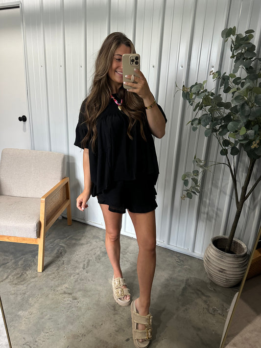 Go with the flow ruffle Lounge Set- Black restock!