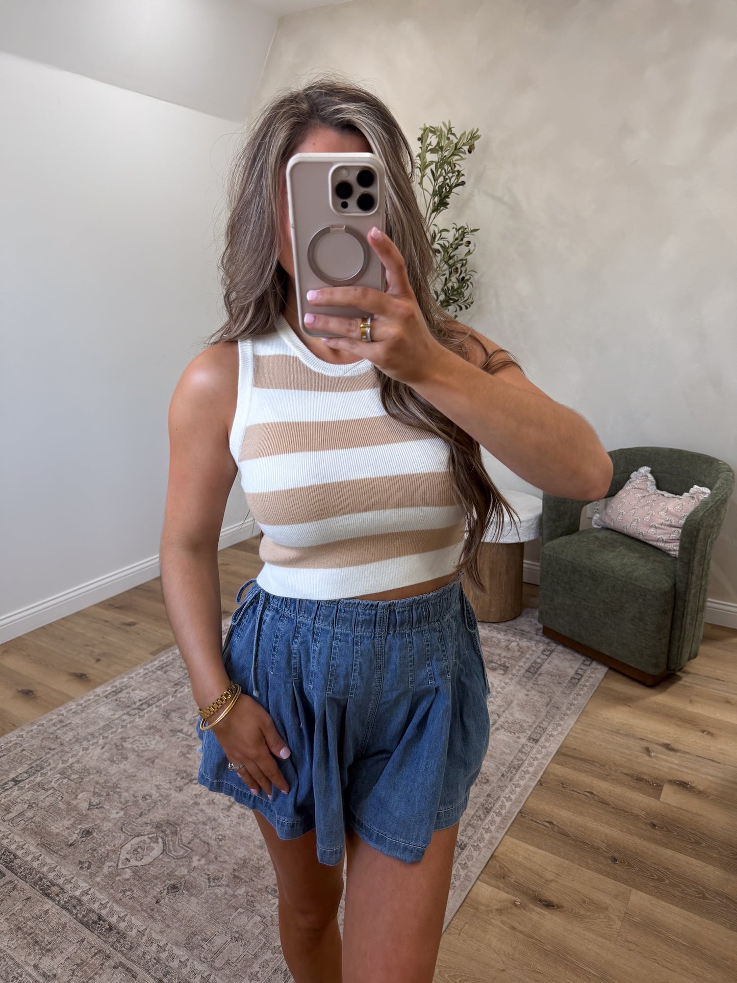 Amber Striped Crop Tank - taupe