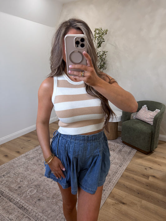 Amber Striped Crop Tank - taupe
