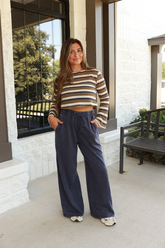 No Rush wide leg Mineral Washed Lounge Pants - navy *RESTOCK*