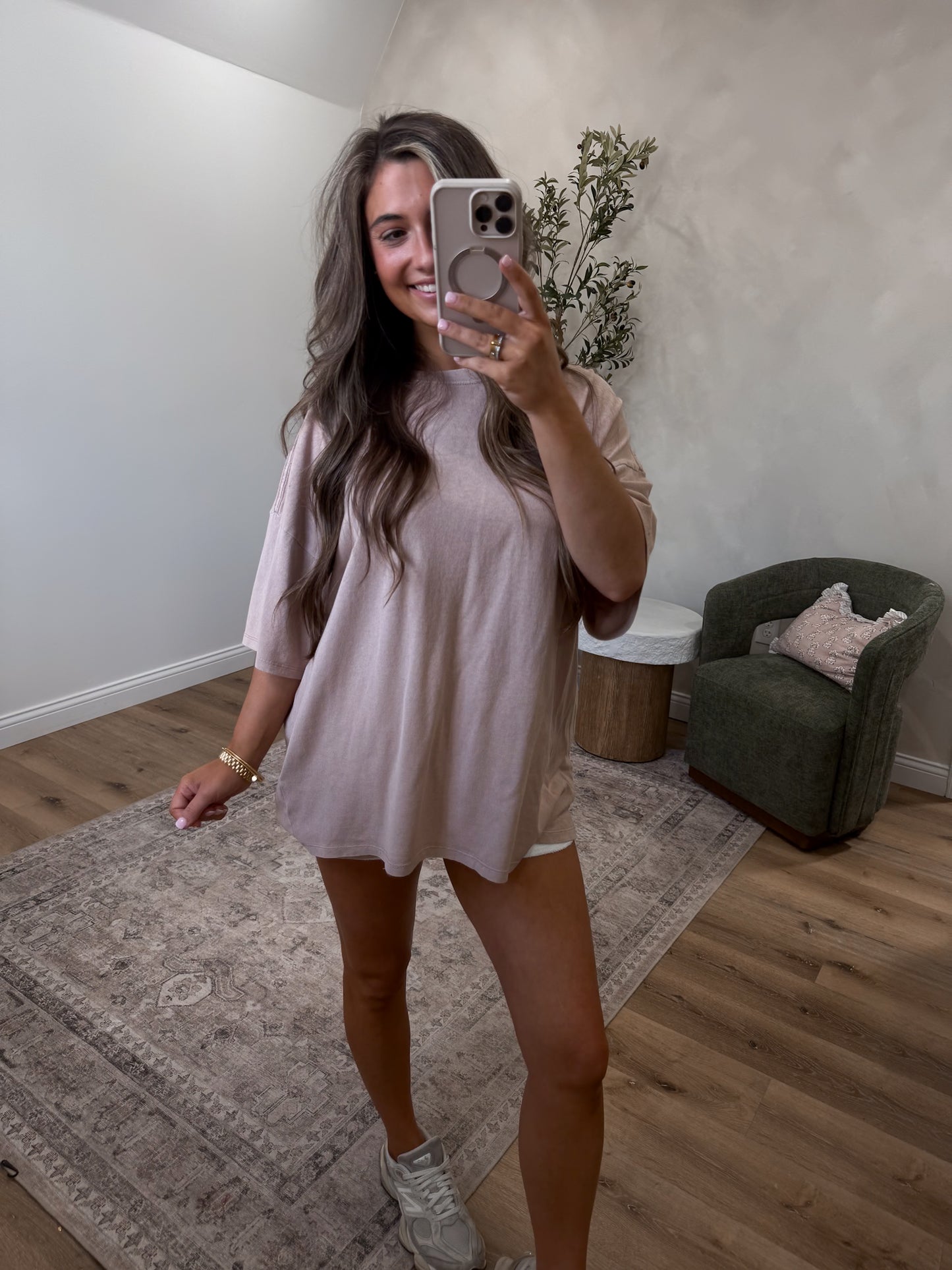 Oversized Mineral Washed Tee - dark taupe