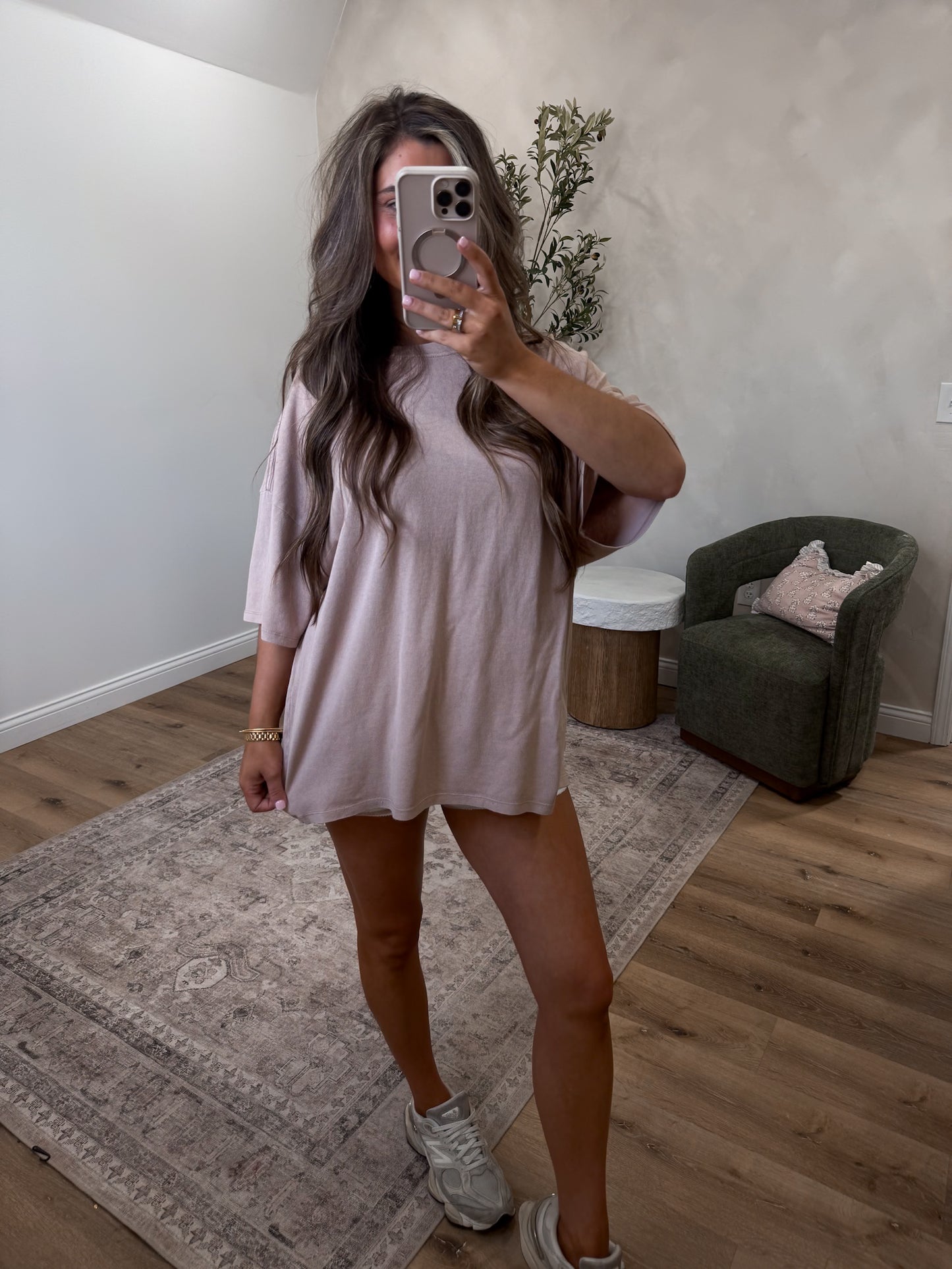 Oversized Mineral Washed Tee - dark taupe
