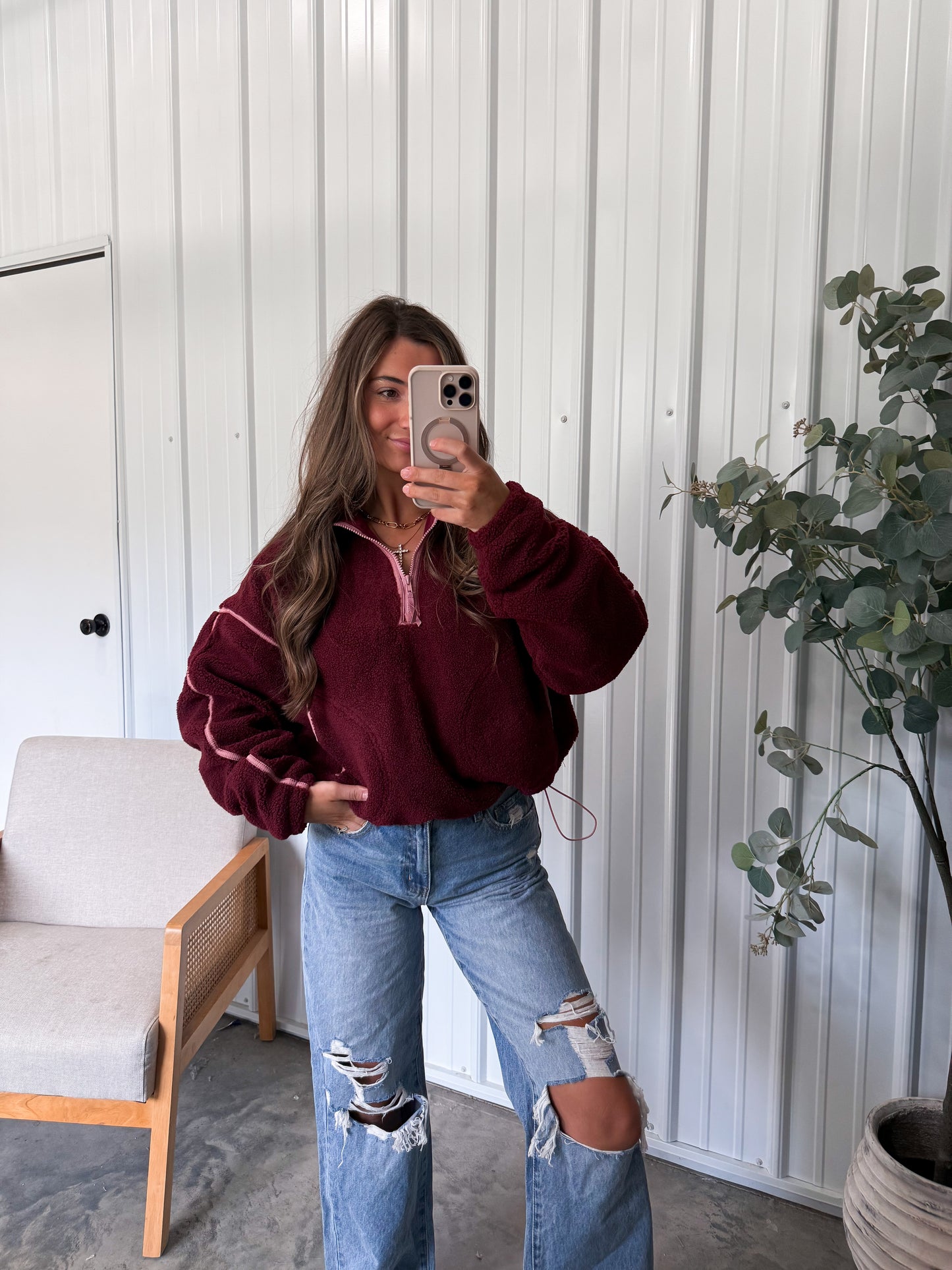 North Sherpa Pullover- Burgundy
