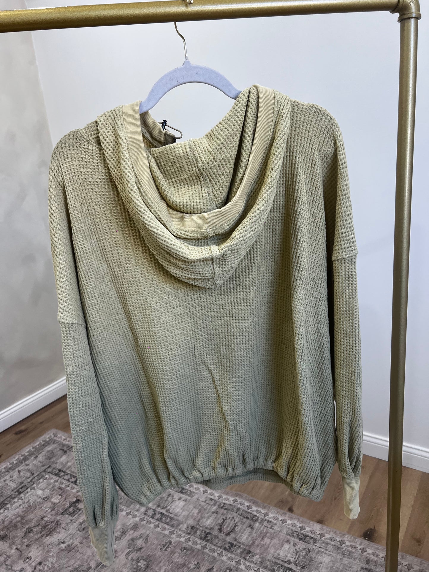 Waffle Knit Hooded Pullover - yellow green