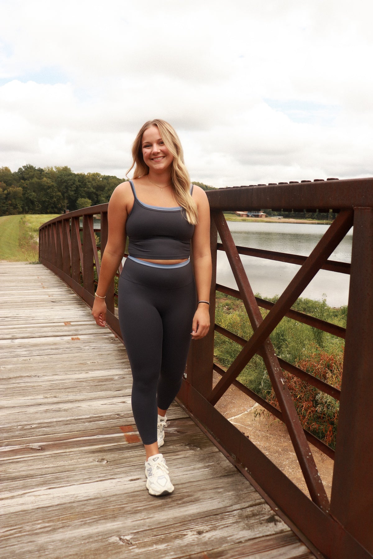 Active State Double Layered Tank - slate with dusty blue lining