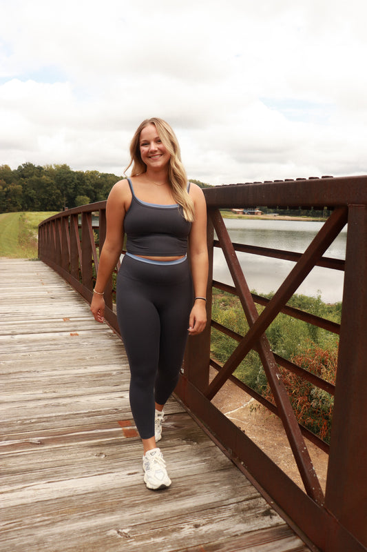 Active State Double Layered Tank - slate with dusty blue lining