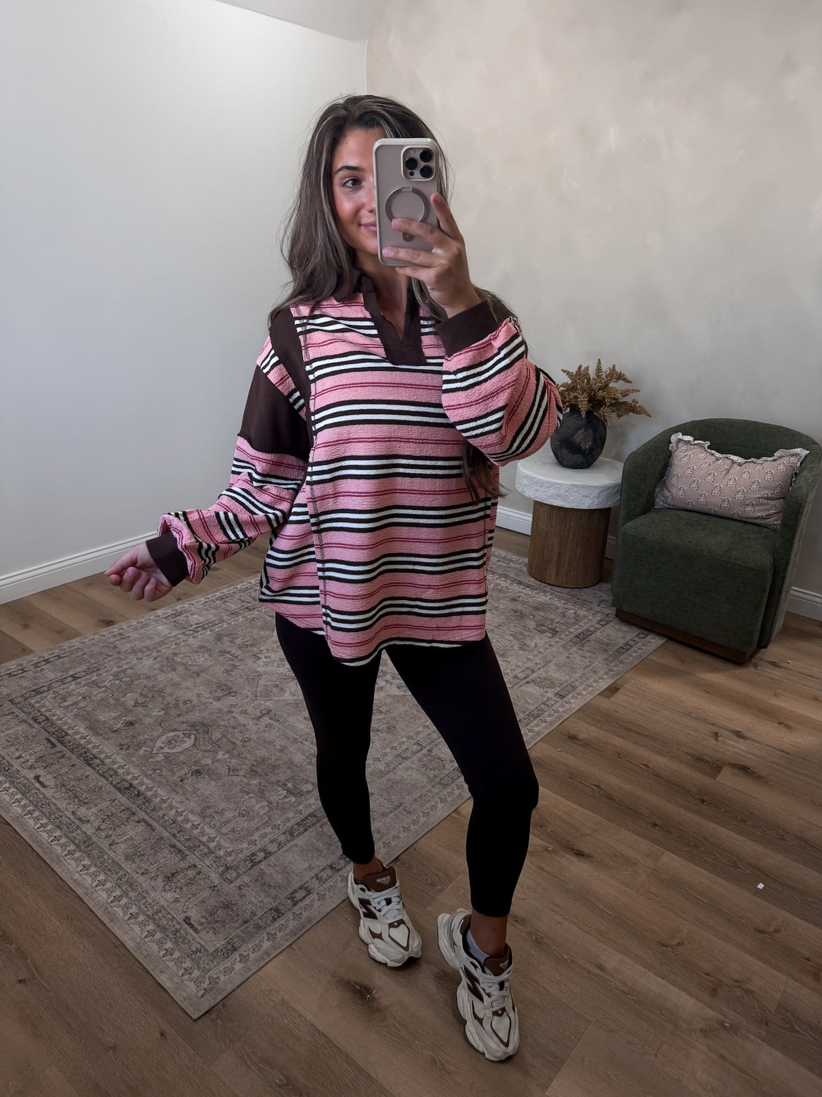 Victory Striped Rugby Pullover - blush mix