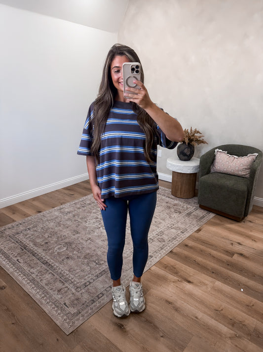 Devon Striped Tee - charcoal