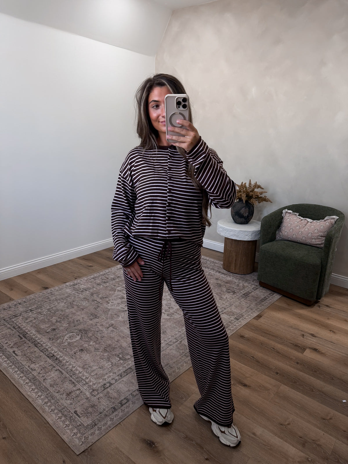 In My Element Striped Lounge Set - brown/pink