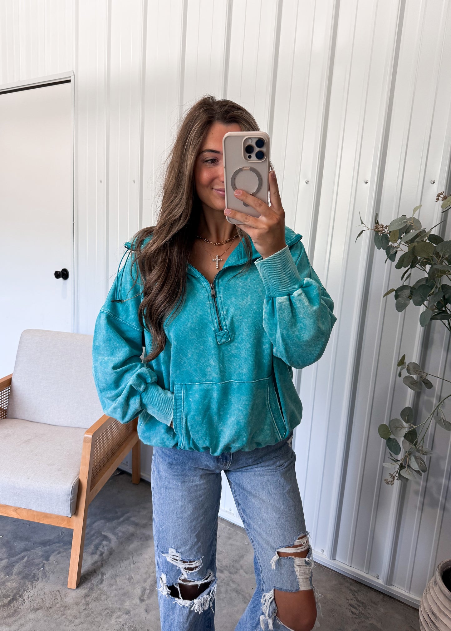 Lenze Zip Up Hoodie - Mineral Wash Teal