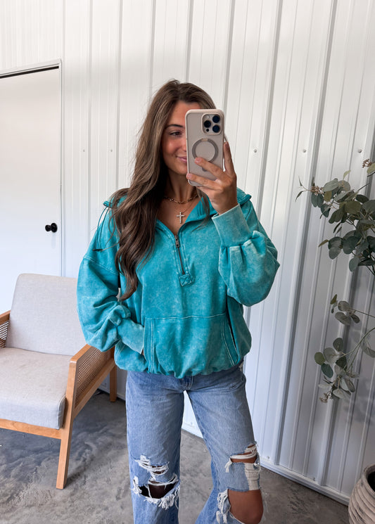 Lenze Zip Up Hoodie - Mineral Wash Teal