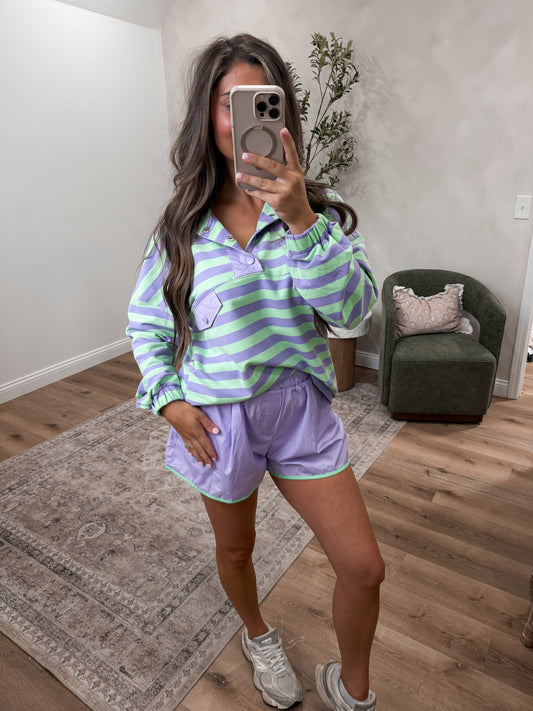 Bayside Beauty Striped Shorts Set - purple/lime