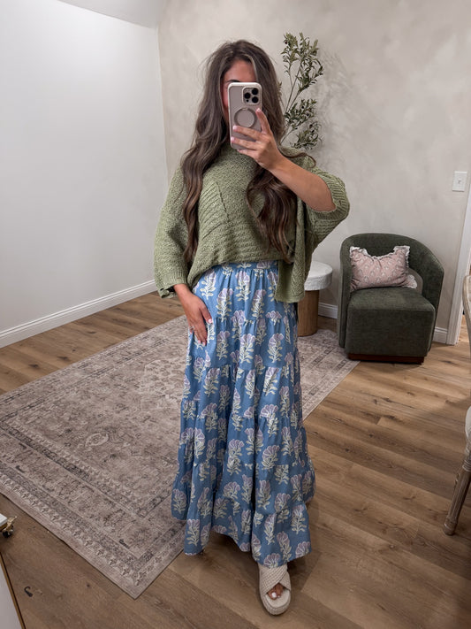 Isla High Rise Floral Maxi Skirt - blue