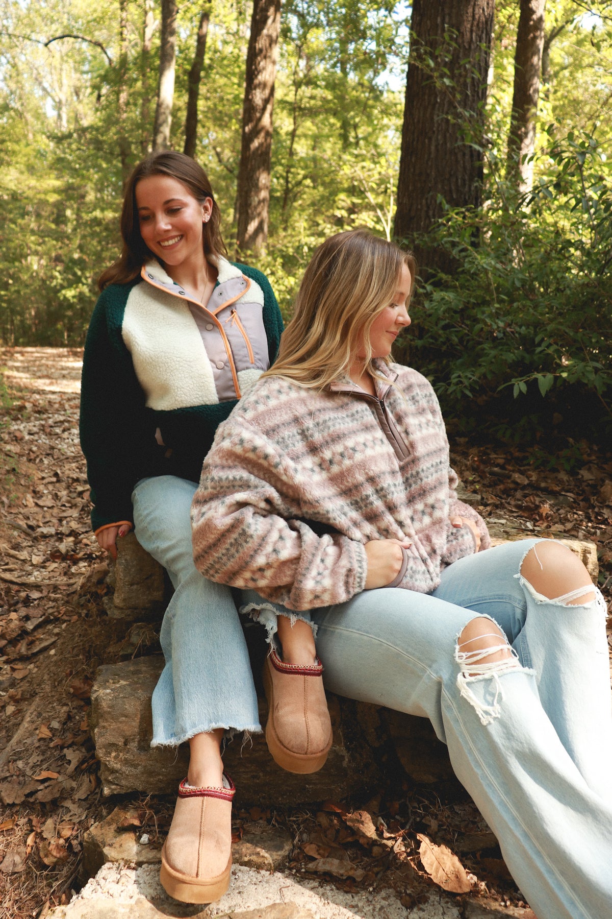 Wanderlust Striped Sherpa Half Zip Pullover - ashwood