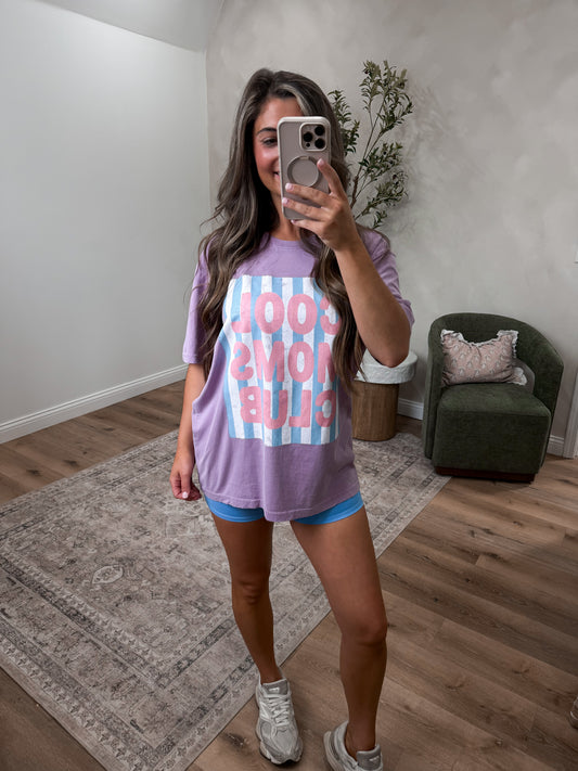 Cool Moms Club Oversized Graphic Tee - lavender
