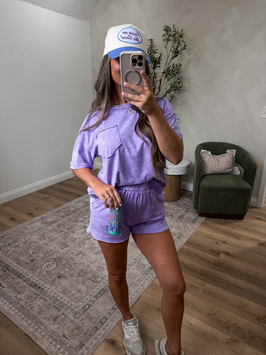 Whitney Halo Washed Shorts Set - violet