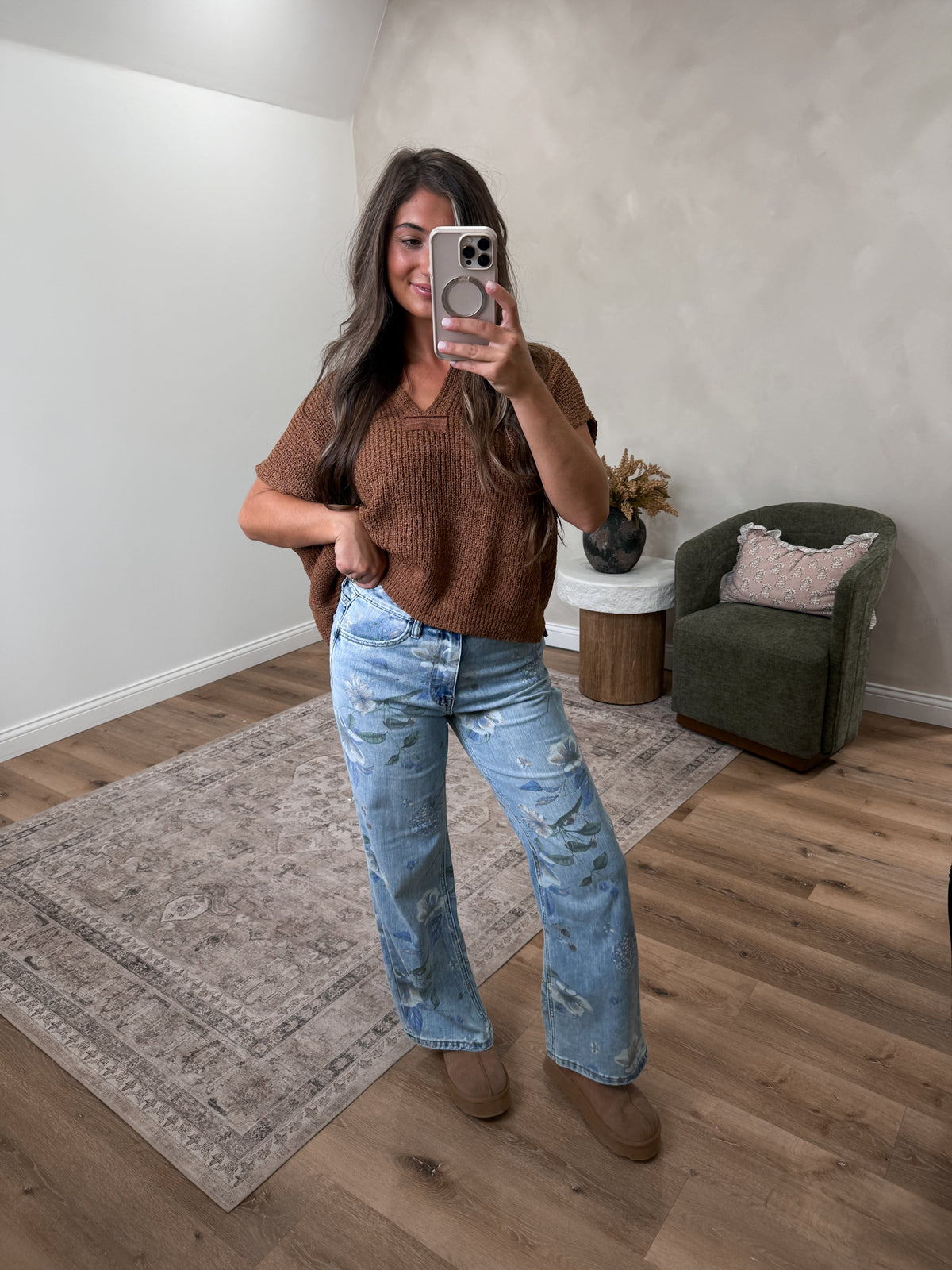 Floral Vintage High Rise Flare Jeans