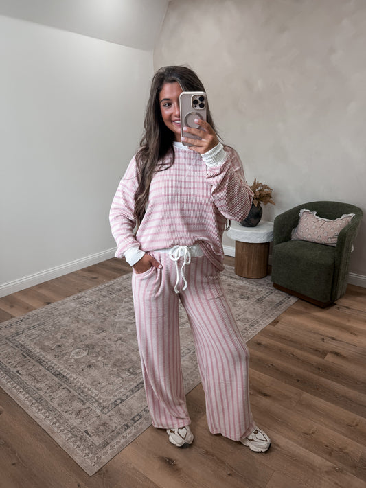 Comfort Stretch Striped Lounge Set - ash rose