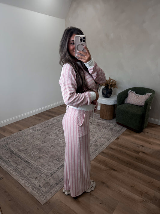 Comfort Stretch Striped Lounge Set - ash rose