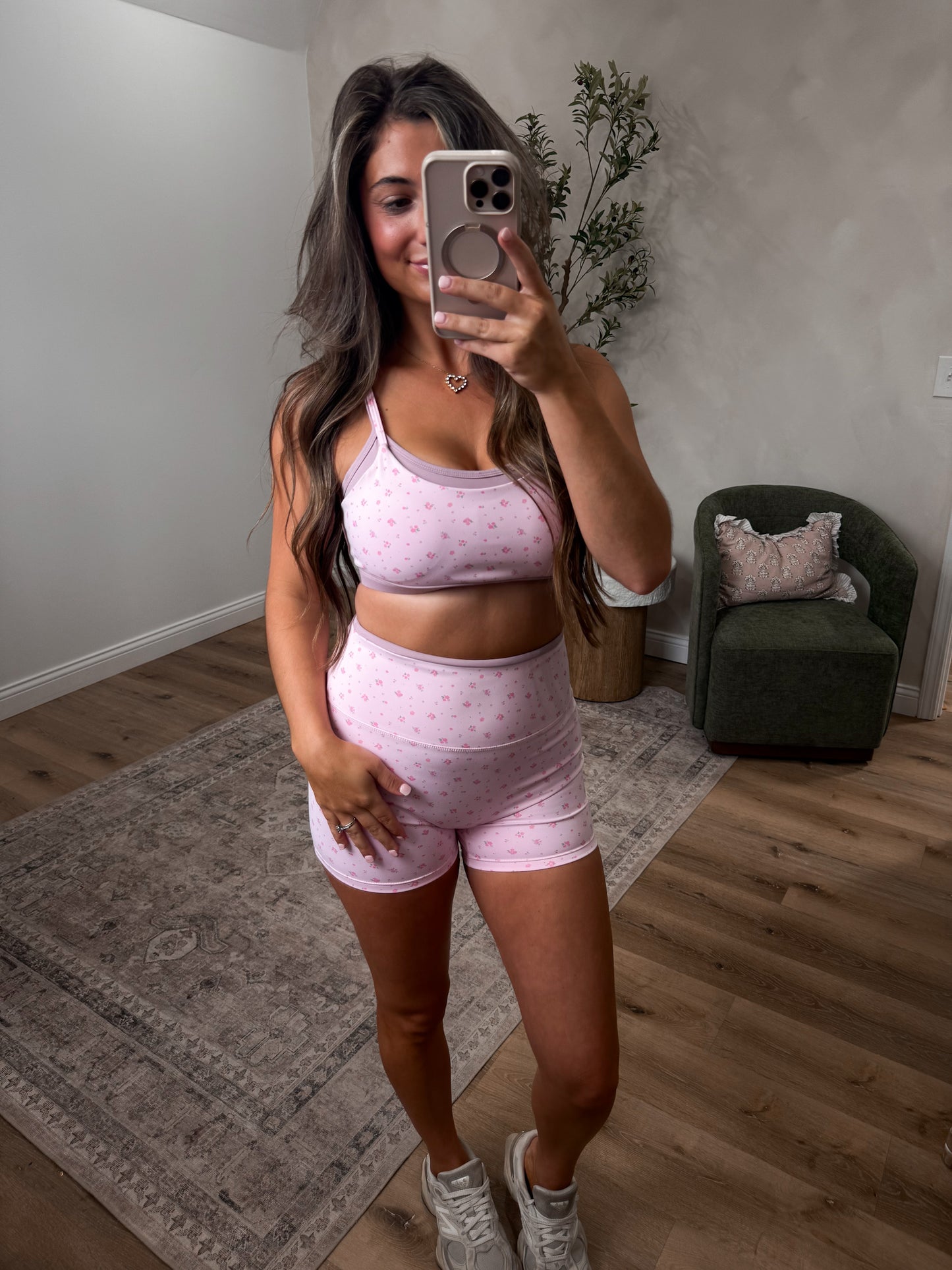 The Chloe Floral Biker Shorts Set - pink ditsy