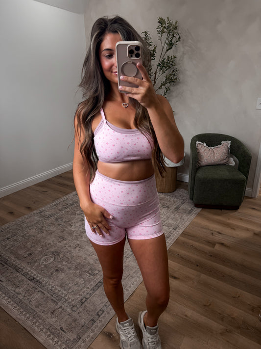 The Chloe Floral Biker Shorts Set - pink ditsy