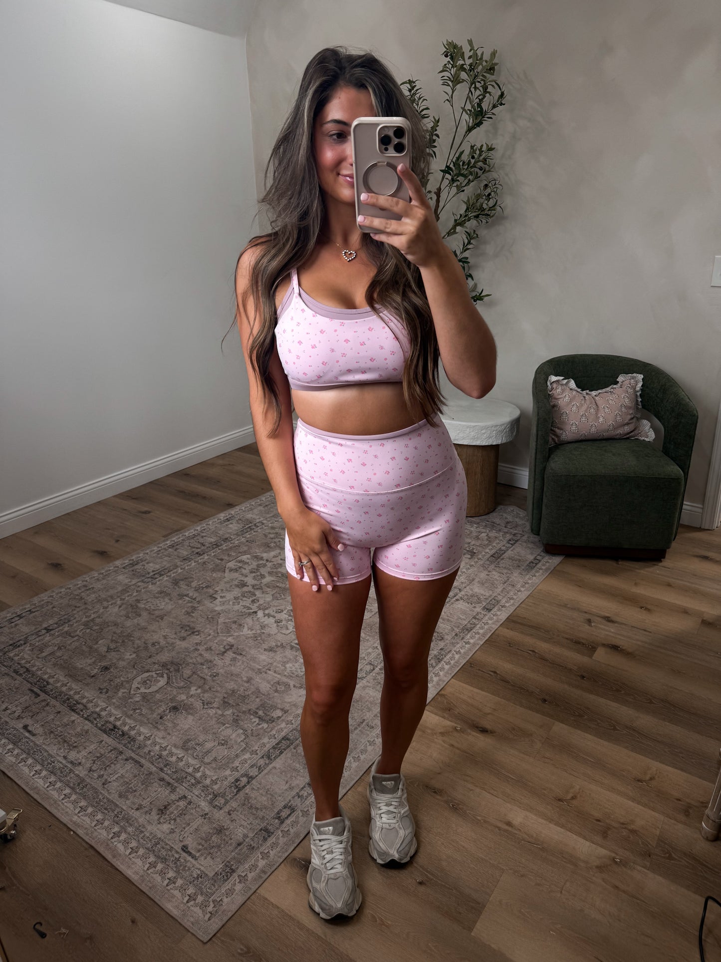 The Chloe Floral Biker Shorts Set - pink ditsy
