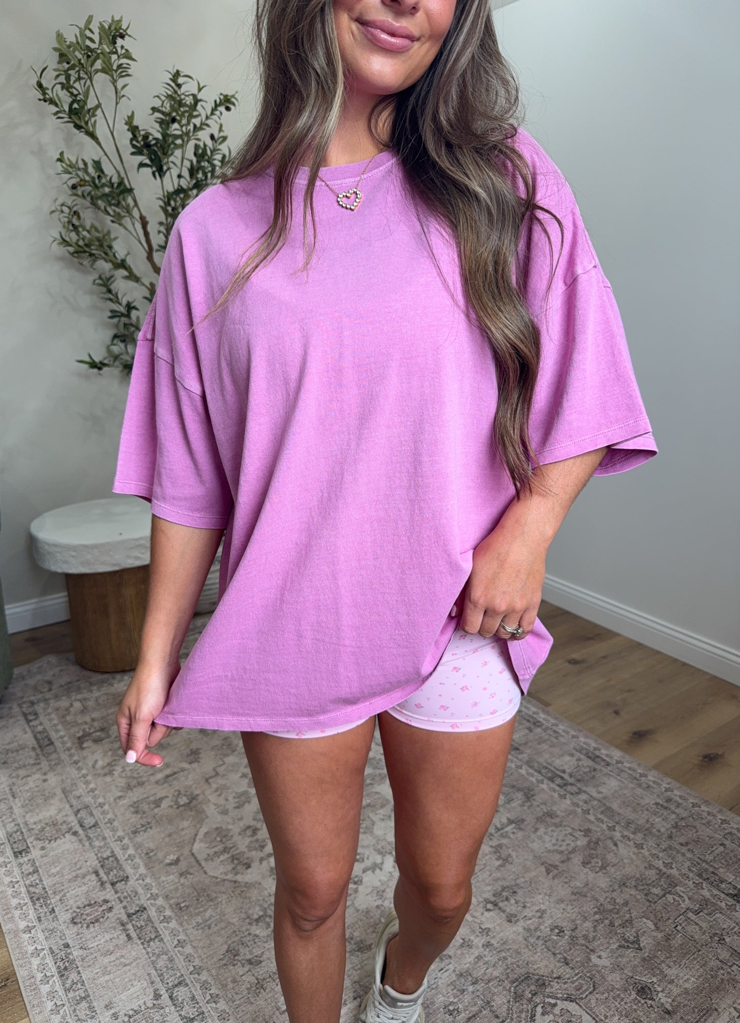 Oversized Mineral Washed Tee - fuchsia