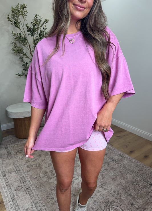 Oversized Mineral Washed Tee - fuchsia