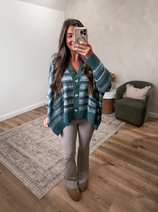 Wrapped In Love Striped Striped Cardigan - teal