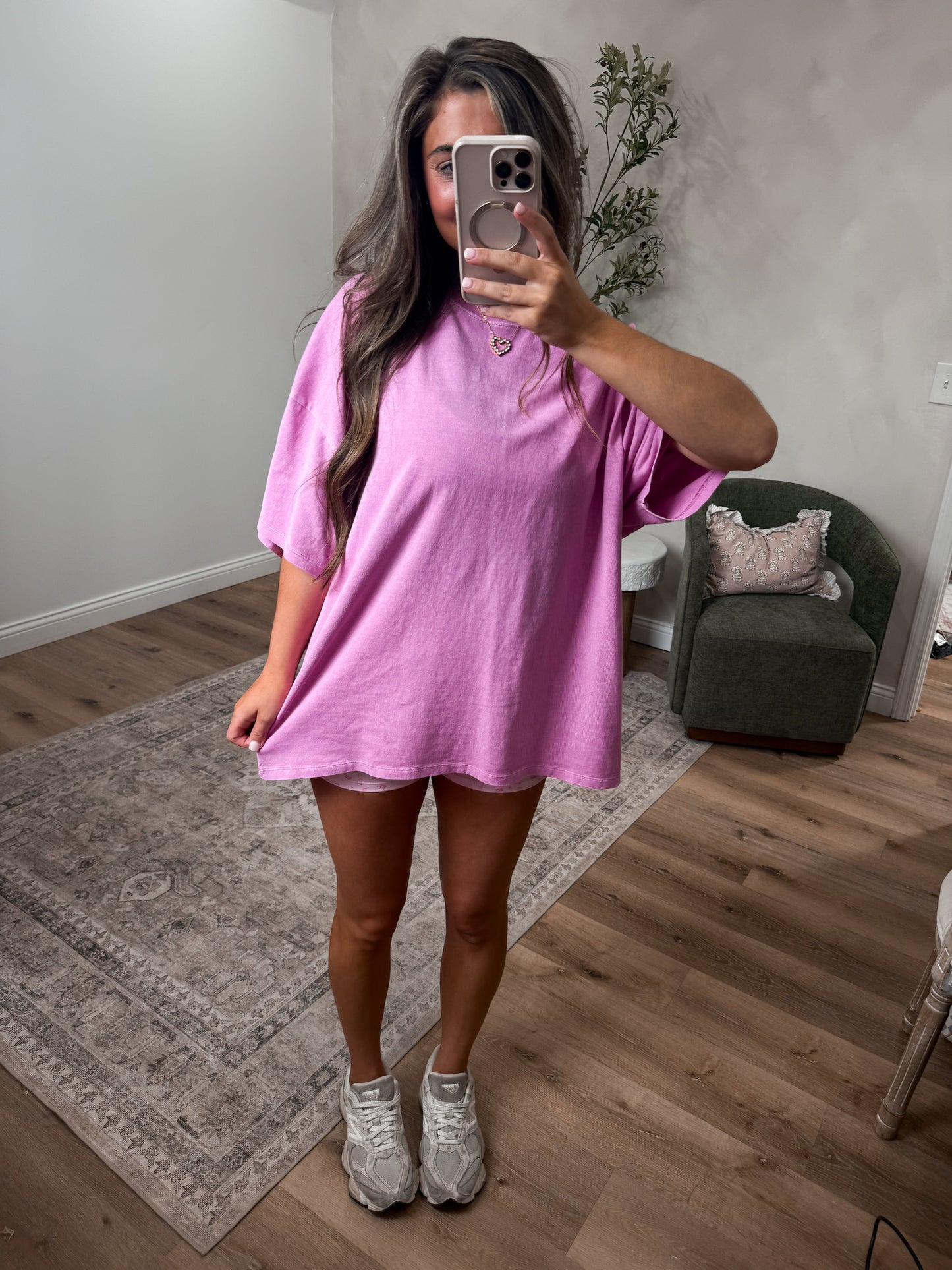 Oversized Mineral Washed Tee - fuchsia
