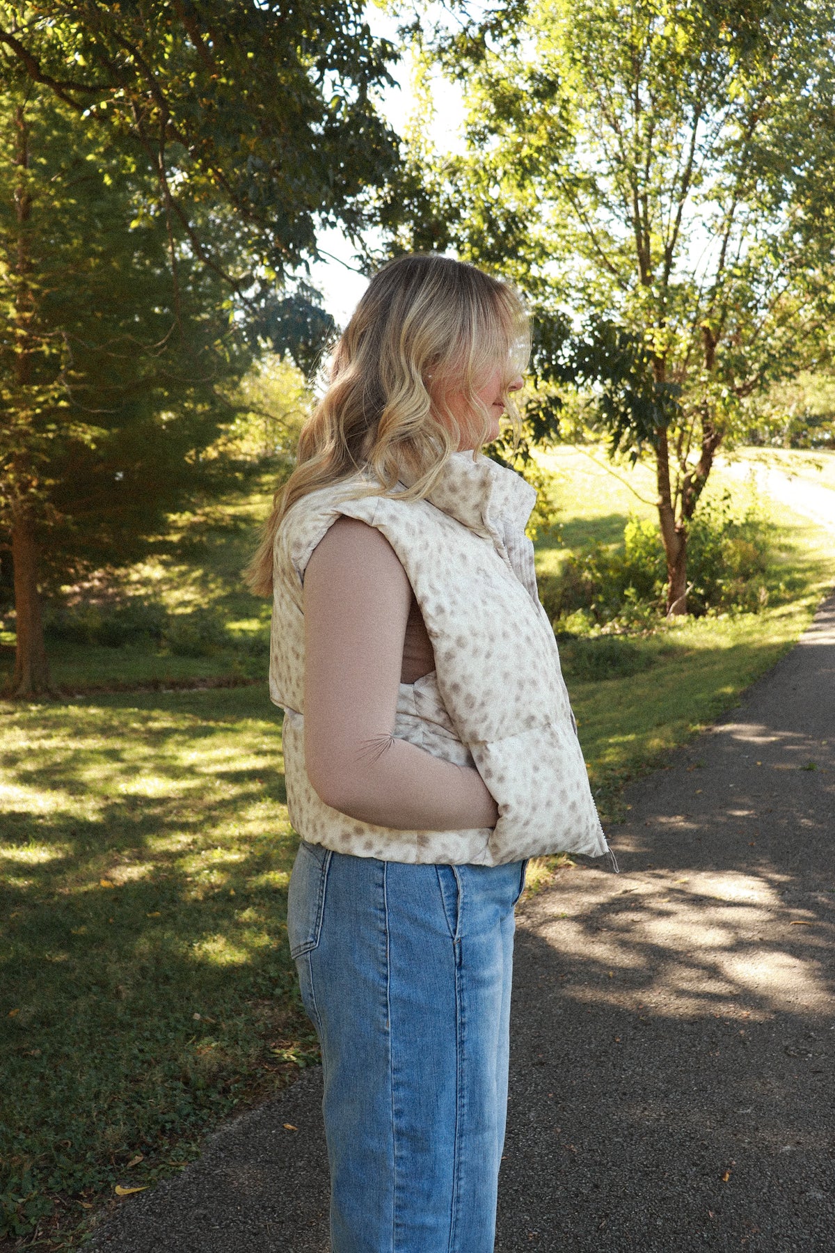 Quinn Leopard Puffer Vest - taupe