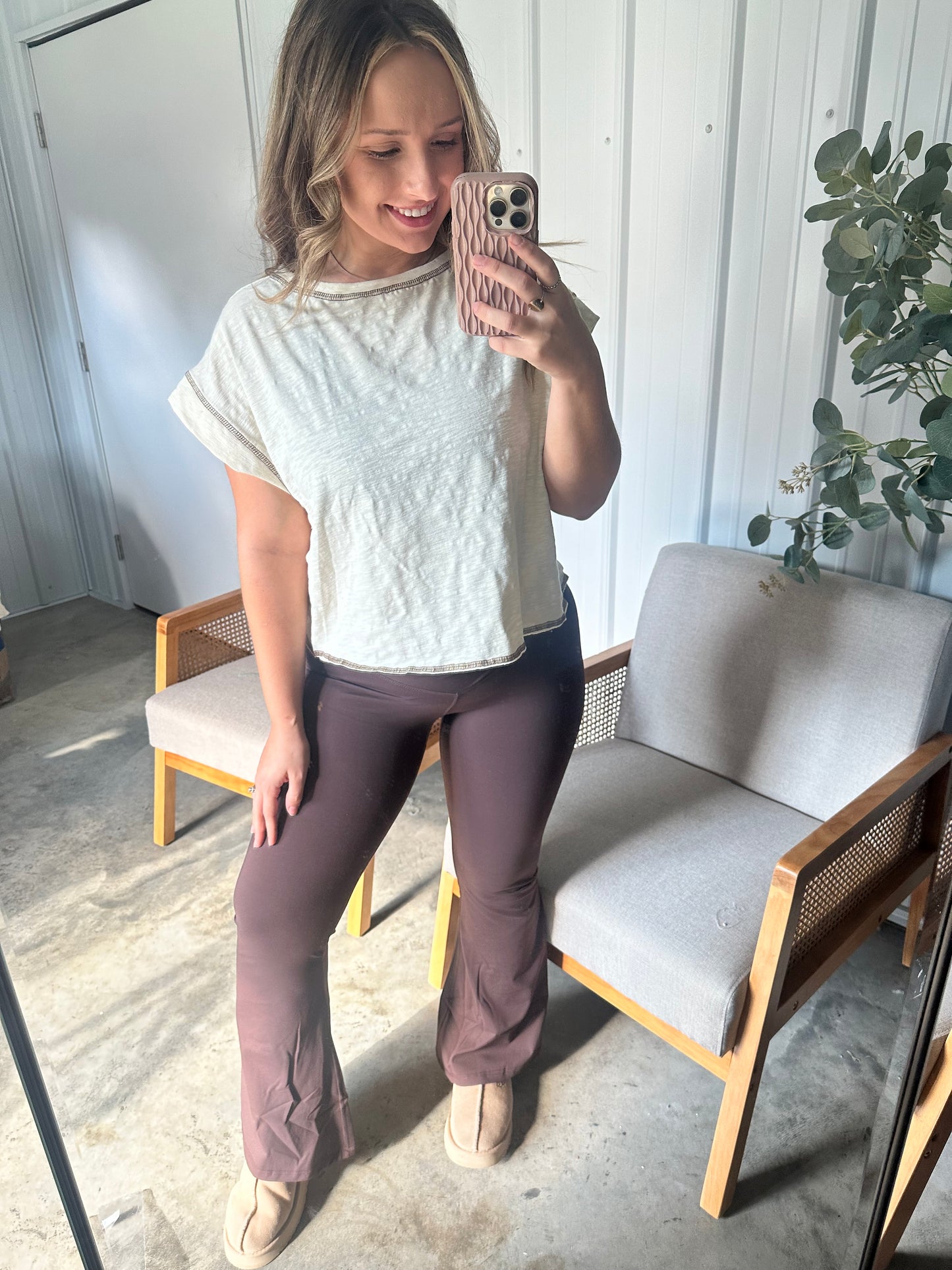 Crossover Flare Leggings - Brown