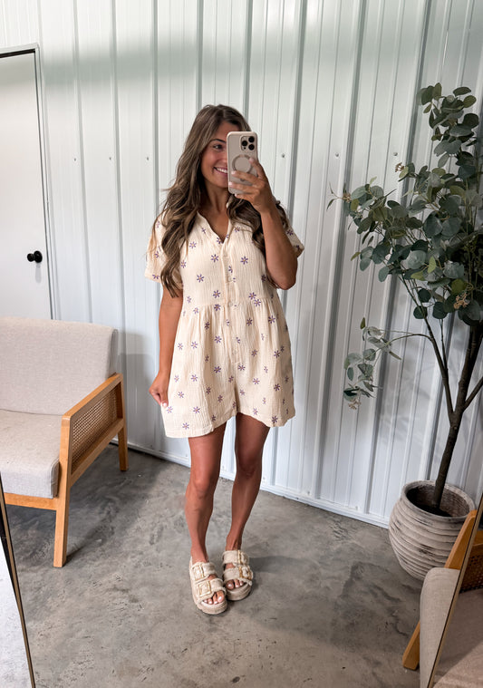 Aurora Romper- Lavender Flowers